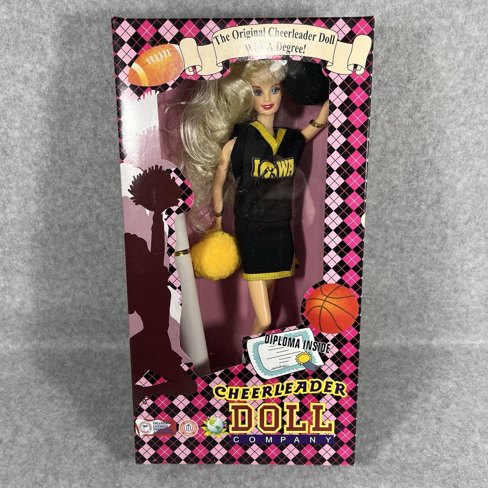 Vintage Collegiate Cheerleader Doll ISU Iowa State NCAA Hawkeyes Diploma 90s NOS